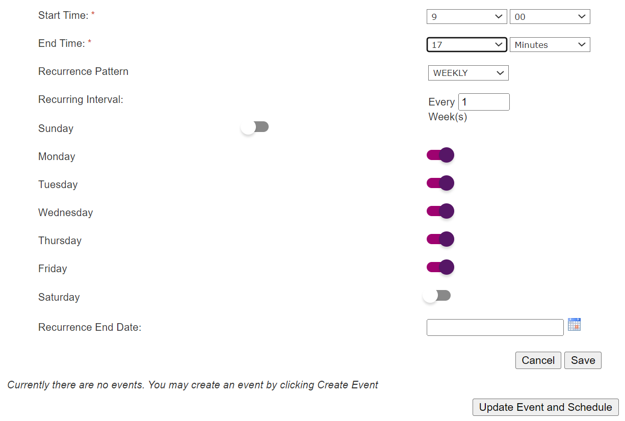 BizPhone - Create Event Time and Reoccurance