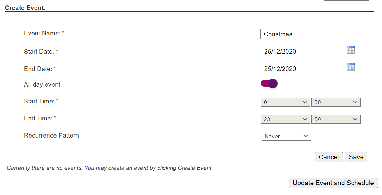 BizPhone - Create Holiday Event Time and Reoccurance