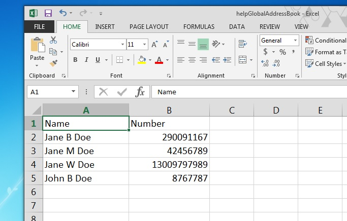 BizPhone Frontier Portal - Global Address Book example Excel
