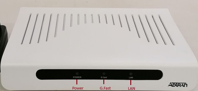 422G Gfast NTU lights, from left to right: Power, G.Fast, LAN.