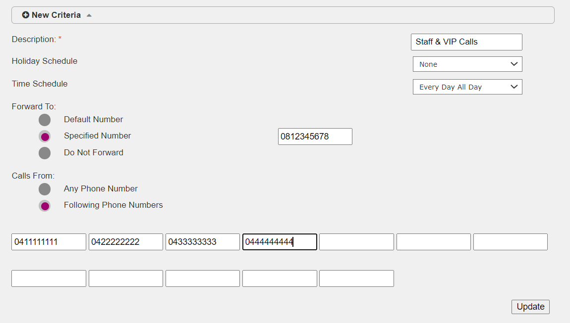 BizPhone - Hunt Group Call Forward Selective - Specific Number