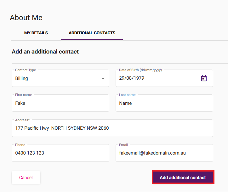 My Account - Add an Additional Contact 