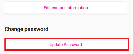 My Account - Update Password