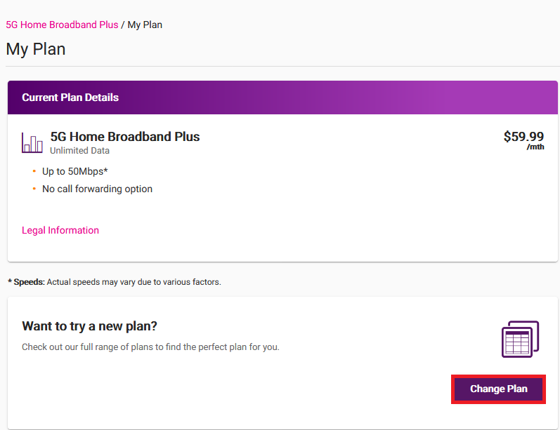  My Account - Change Plan