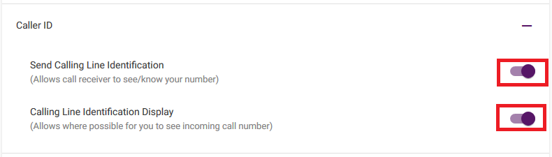 My Account - Caller ID Settings