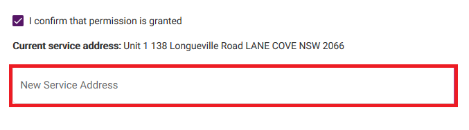 My Account - New service address