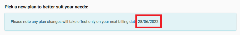 My Account - Mobile plan change date example