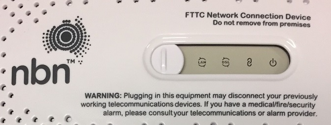 nbn FTTC Connection Box lights - from left to right: LAN, DSL, Connection, Power.