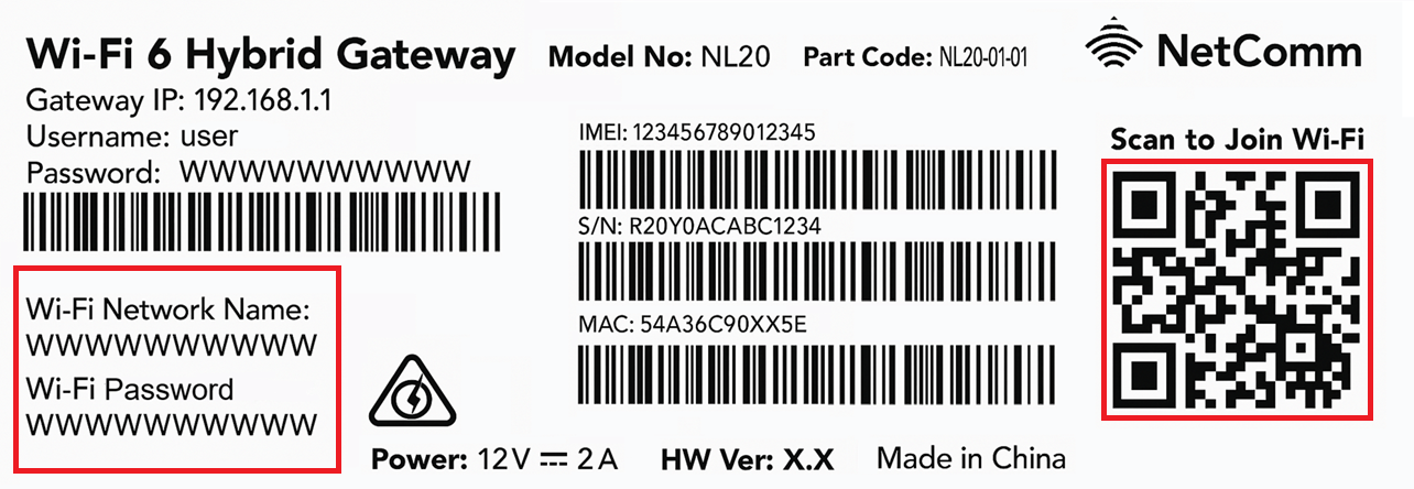 NetComm NL20 Modem Barcode Sticker