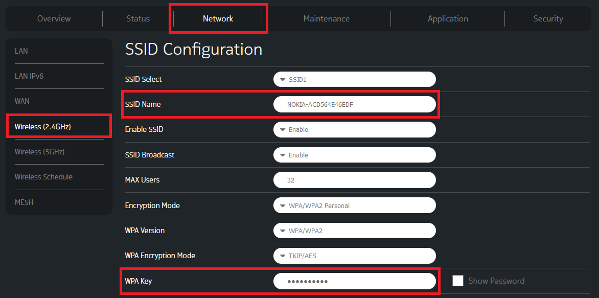 Nokia R1 2.4GHz Wireless settings