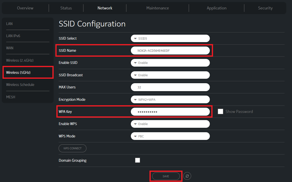 Nokia R1 5GHz Wireless settings