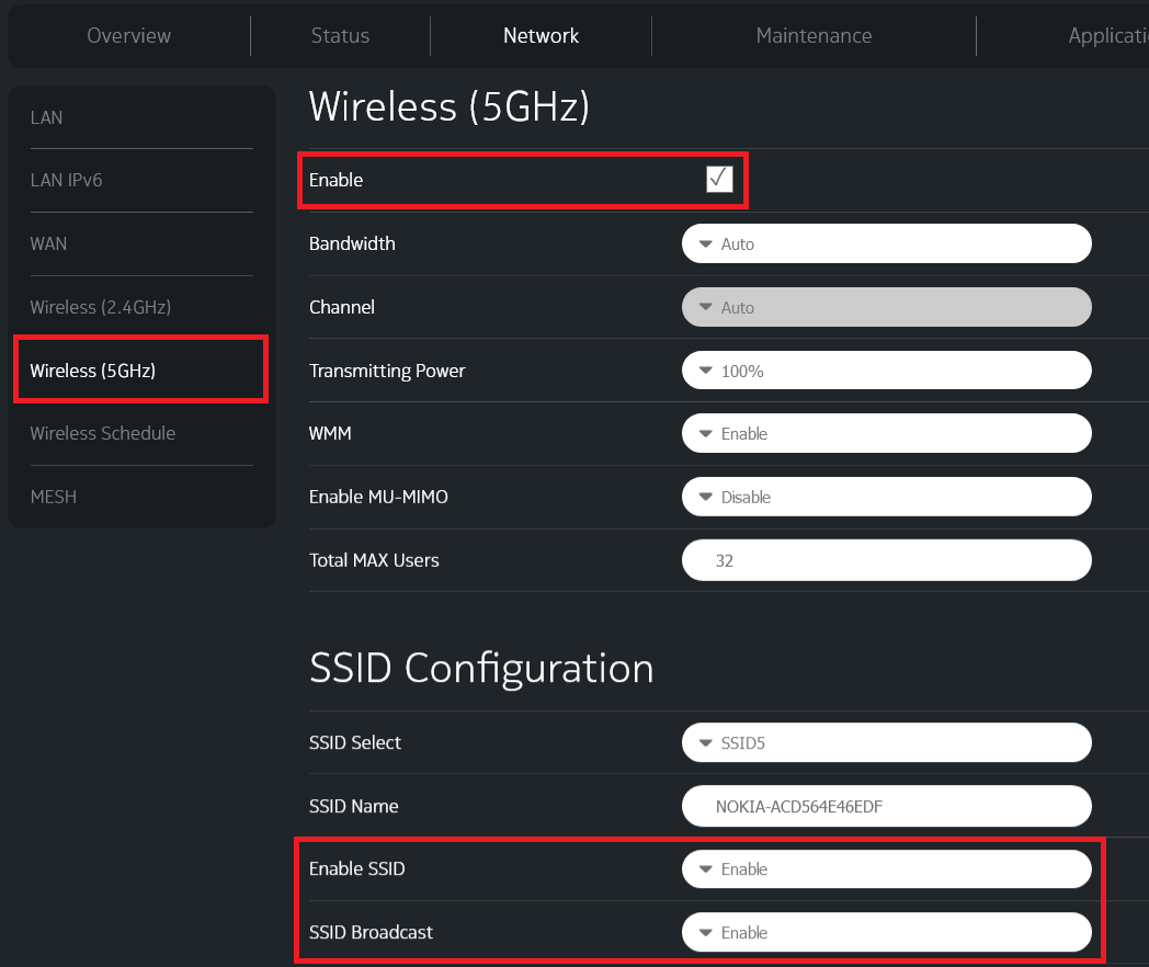 Nokia R1 5GHz Basic WiFi Settings