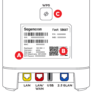 Sagemcom Barcode sticker with WPS Pair button above