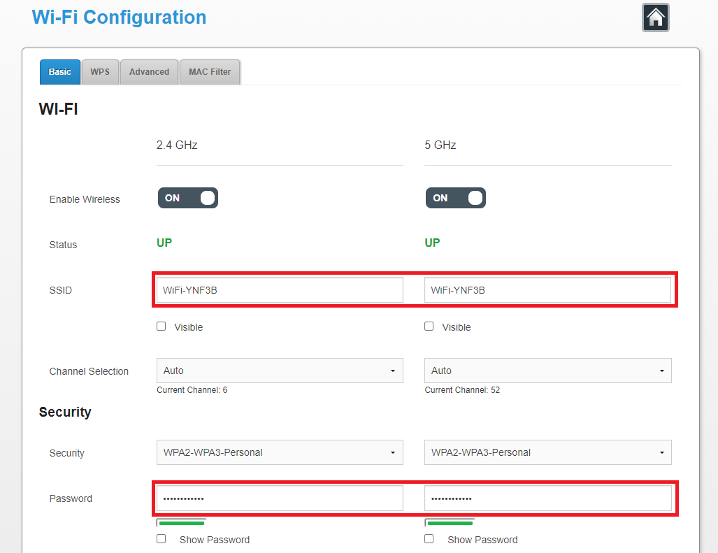 Sagemcom Wi-Fi settings