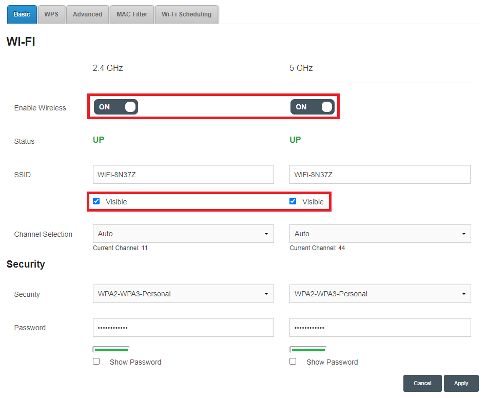 Sagemcom 5866 Basic WiFi Settings