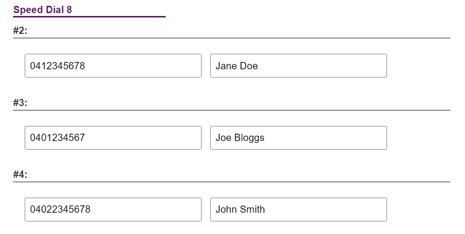 BizPhone - Speed Dial 8 - Phone Number Allocation
