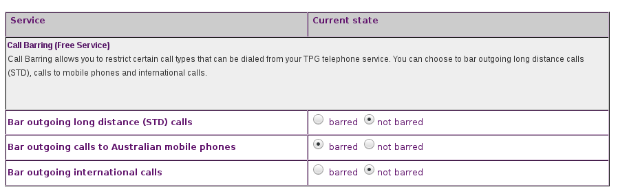 My Account - Call Barring