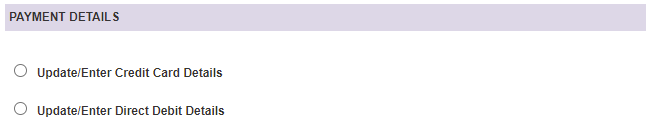 My Account - Payment Details selection