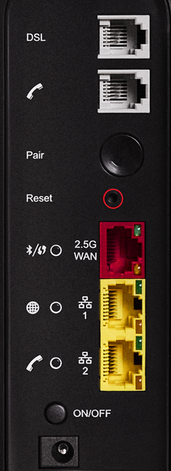 Wi-Fi Max Reset button - Lolarcated above the 3 Ethernet ports, below the Pair button.