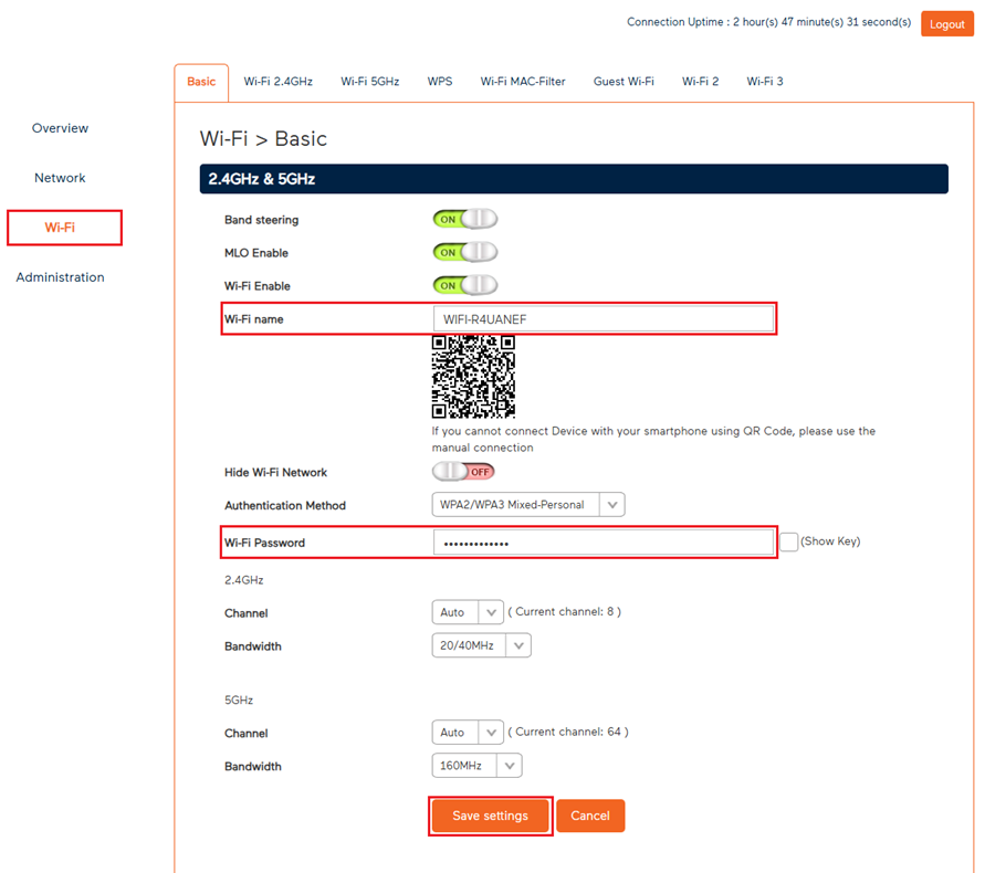 Wi-Fi Max 5G Wi-Fi Password settings