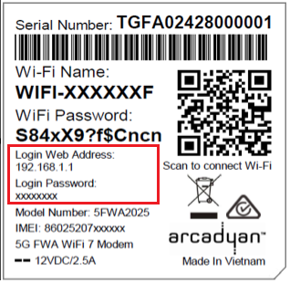 Wi-Fi Max barcode sticker - Login password