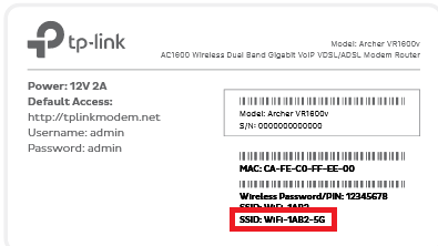 Modem barcode sticker example 5GHz WiFi