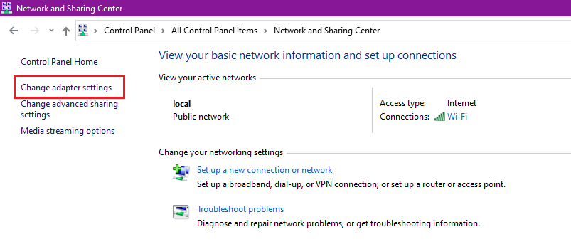 Change Adapter Settings