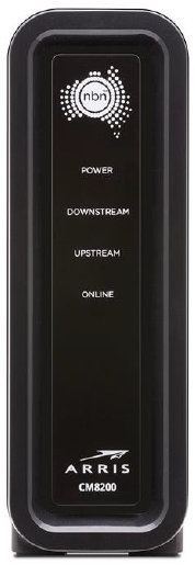 CM8200 front lights, from top to bottom: Power, Downstream, Upstream, Online.