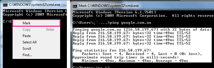 Copy text in Command Prompt