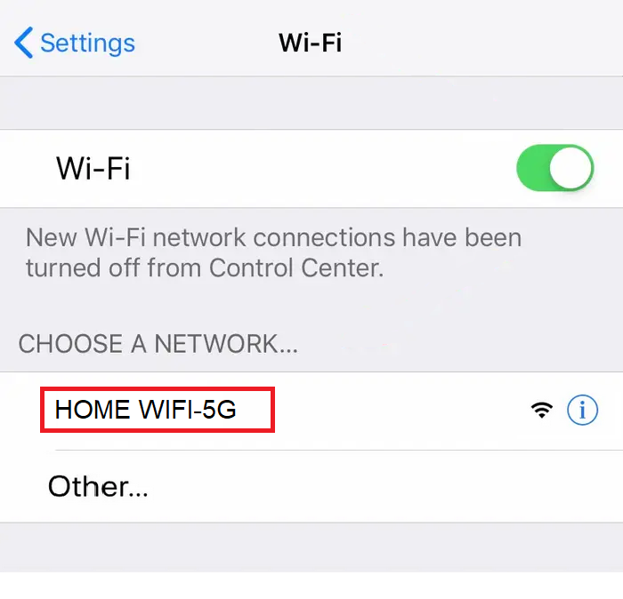 iOS WiFi network list