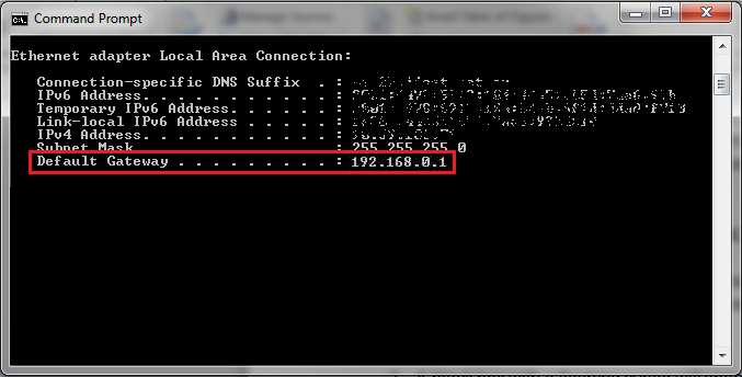 Command Prompt Default Gateway
