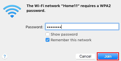 Mac OS WiFi password entry
