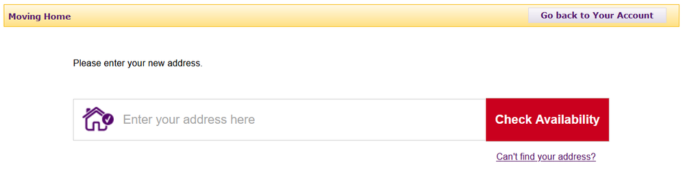 My Account - "Enter your address here" box