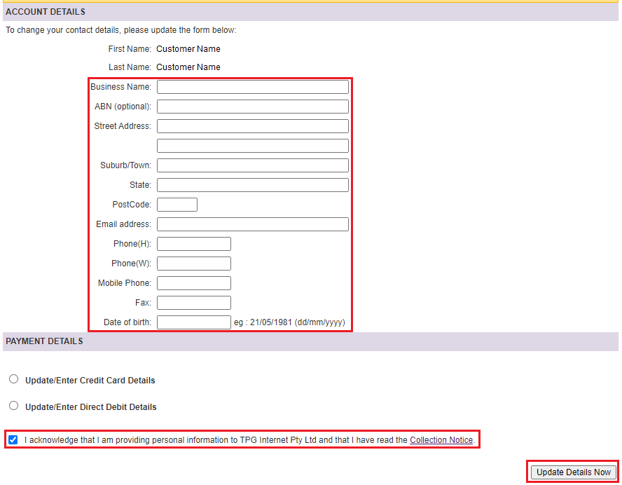 My Account - Account details