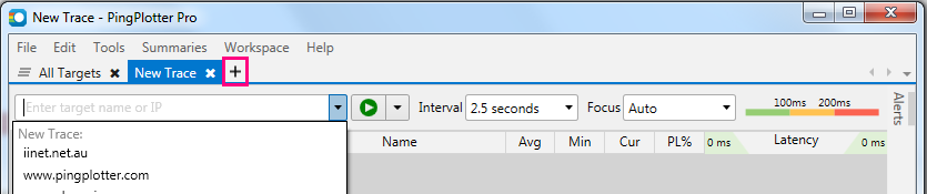 PingPlotter New Trace