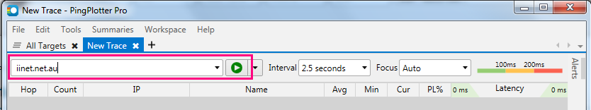 PingPlotter trace 