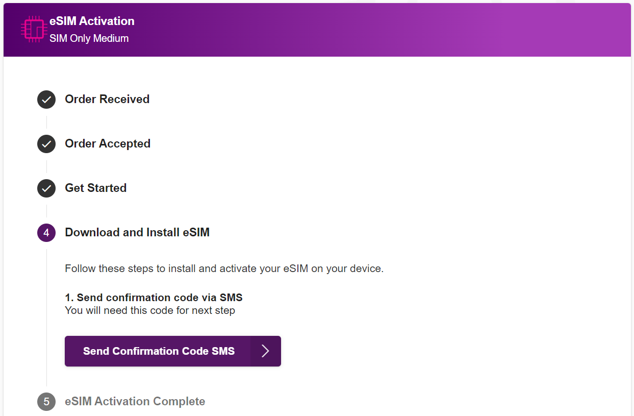 TPG My Account - Send Confirmation Code SMS