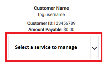 My Account menu - Select a service to manage