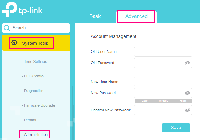 TP-Link VR1600v Account Management