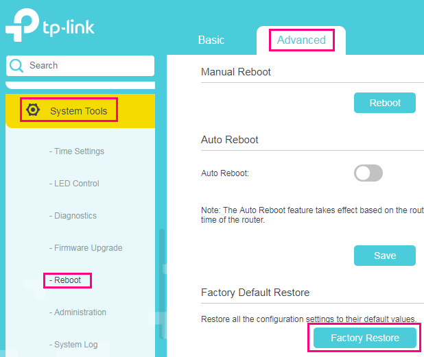 VR1600v Factory Default Restore