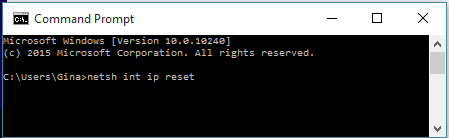 Command Prompt netsh int ip reset
